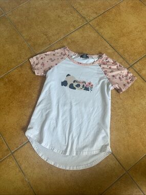 Girls White & Pink Floral Panda Raglan Tee medium 10/12
